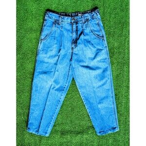 Vintage 1990's High Rise Pleated Tapered Straight Leg Denim Blue Mom Jeans EUC